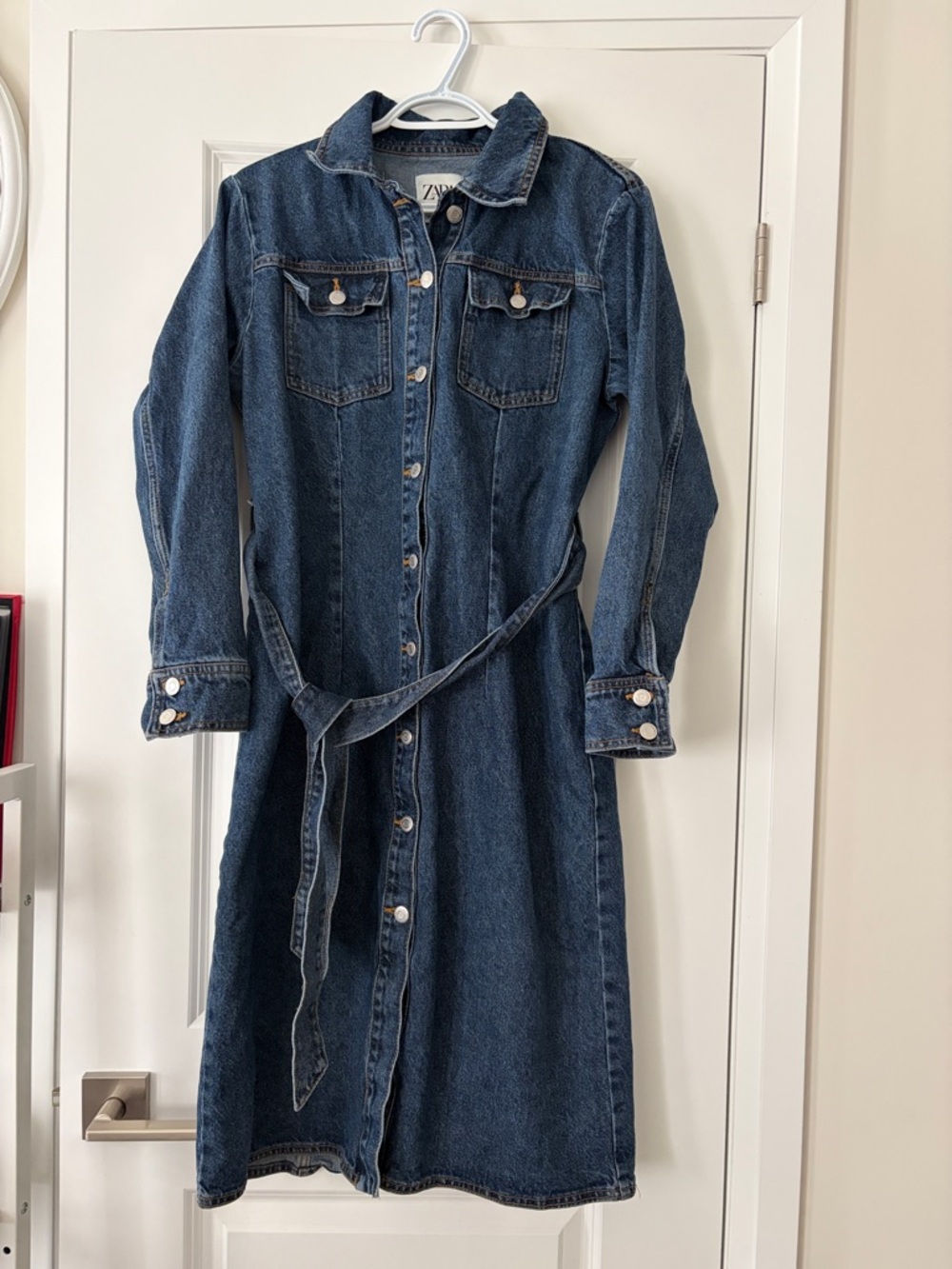 Zara Dark Blue Denim Button-Front Dress